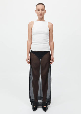 Sheer Leather Trim Skirt, Black