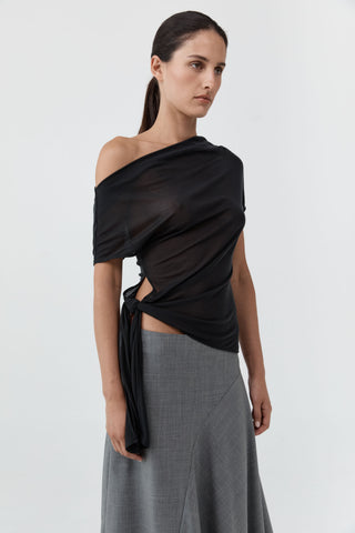 Fine Jersey Off Shoulder Top, Charcoal