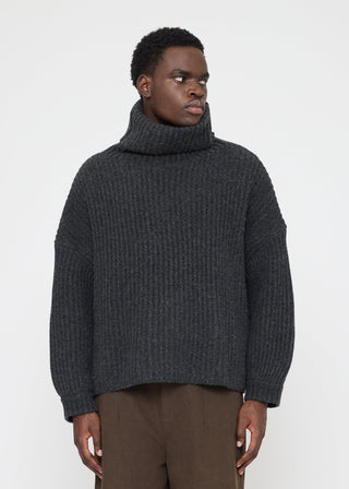 Chunky Ribbed Turtleneck Sweater, Charcoal