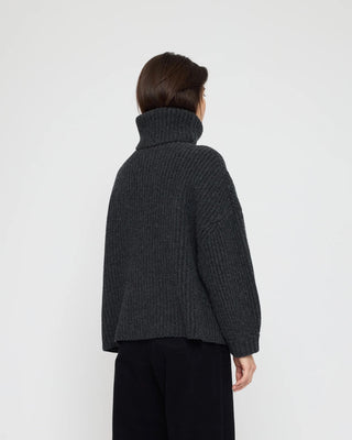 Chunky Ribbed Turtleneck Sweater, Charcoal