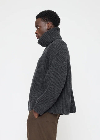 Chunky Ribbed Turtleneck Sweater, Charcoal