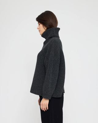 Chunky Ribbed Turtleneck Sweater, Charcoal