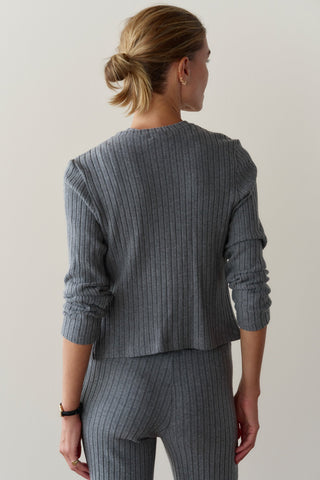 The Sweater Rib Cardi, Charcoal Grey