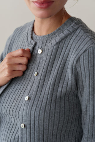 The Sweater Rib Cardi, Charcoal Grey
