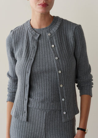 The Sweater Rib Cardi, Charcoal Grey