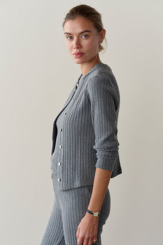 The Sweater Rib Cardi, Charcoal Grey