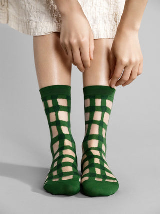 Googly Gingham Sheer Crew, Green