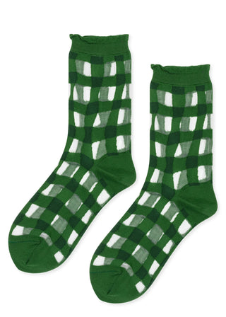 Googly Gingham Sheer Crew, Green
