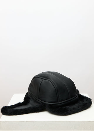 Leather Trapper Hat, Straight Hair Sheepskin
