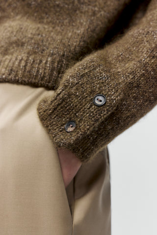 Melange Polo Sweater, Pardo