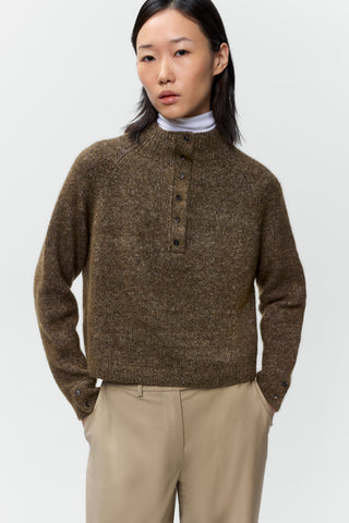 Melange Polo Sweater, Pardo