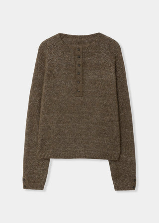 Melange Polo Sweater, Pardo