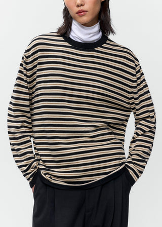 Organic Cotton Striped Long-Sleeve Tee, Black