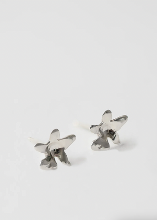 Flower Charm Studs, Silver