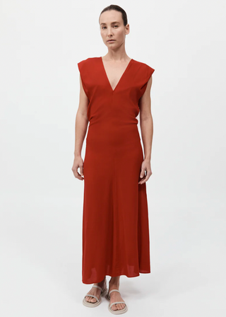 Plunge Drape Dress, Rosso