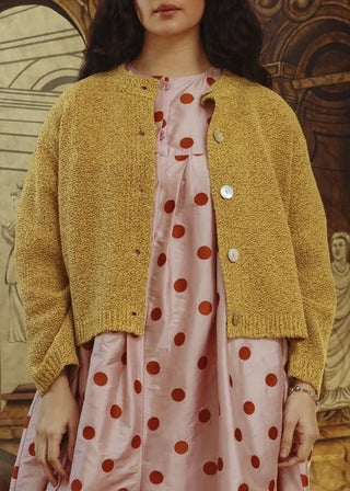 Sheba Textured Merino Cardigan, Mustard Speckle