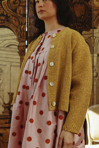 Sheba Textured Merino Cardigan, Mustard Speckle