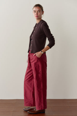 The Taffeta Drawstring Cargo Pant, Oxblood