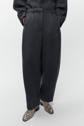 Wool Curved Pants, Anthracite