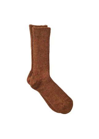 Alpaca Linen Ribbed Socks, Brick/Brown
