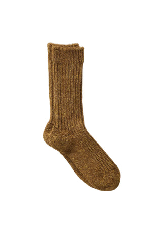 Alpaca Linen Ribbed Socks, Yellow/Brown