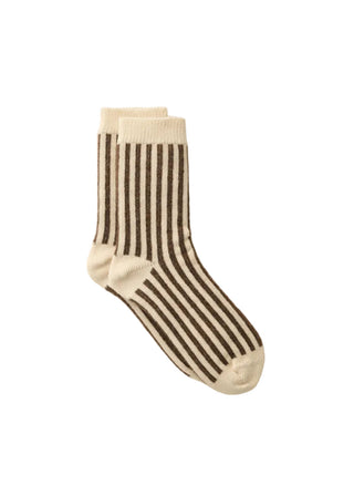 Organic Cotton Mohair Stripes Socks, Dark Brown